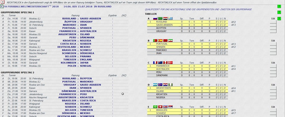 WM 2018 Spielplan & Tippspiel für Excel Download