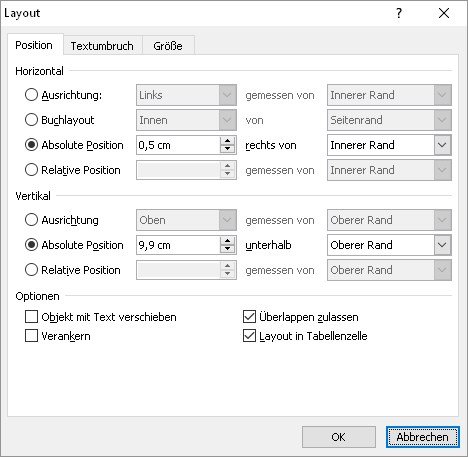 word-falzmarke-position