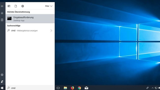 Tippt im geöffneten Startmenü „cmd“ ein und klickt auf die Eingabeaufforderung. Bild: GIGA