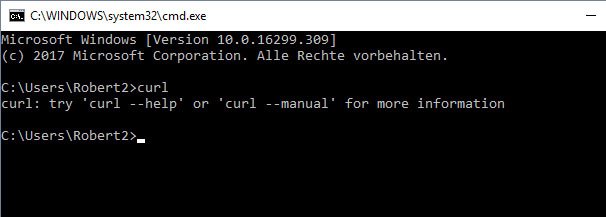 Nach etwas Vorbereitung öffnet der Befehl „curl“ in jeder Eingabeaufforderung die curl.exe.