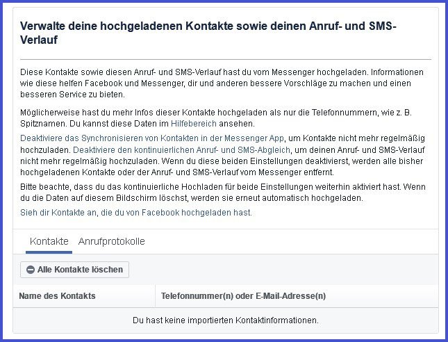 Hier könnt ihr „Alle Kontakte löschen“.