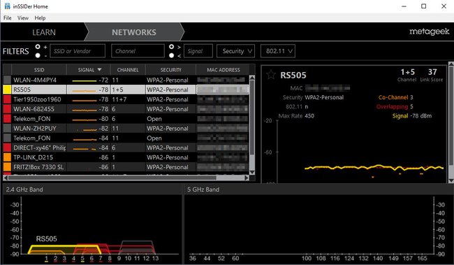 Das Tool inSSIDer zeigt euch die Basis-Daten für WLAN-Netzwerke.