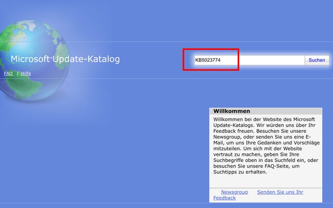 Gebt im Suchfeld die KB-Nummer des Updates ein. Bildquelle: GIGA