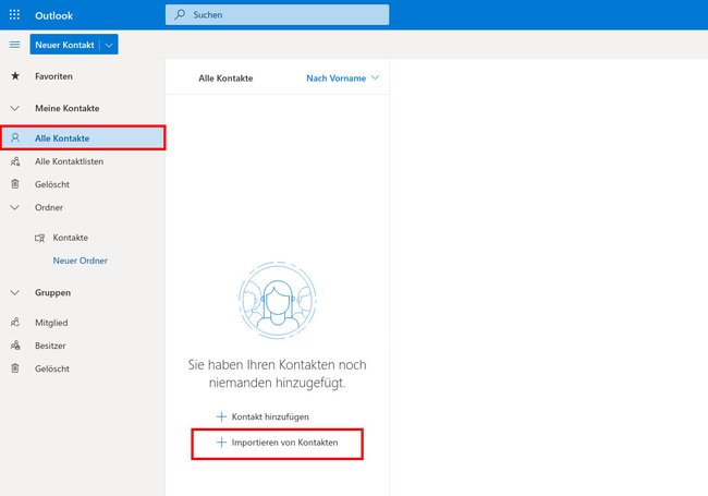 Hier importiert ihr eure Kontakte. Bild: GIGA