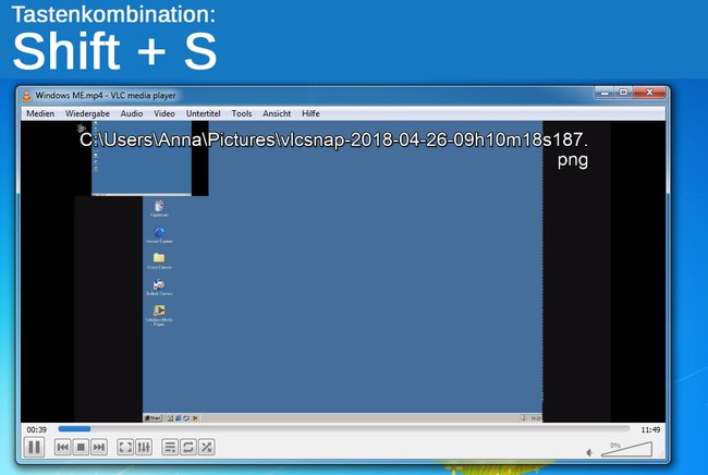 Die Tastenkombination Shift + S speichert einzelne Bilder aus Videos.