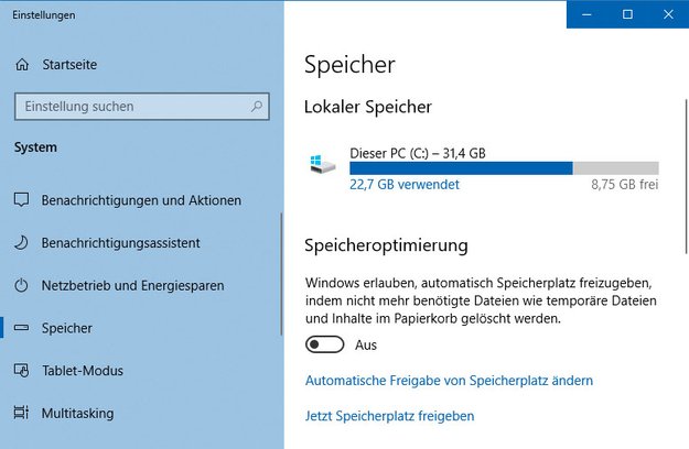 Windows 10: Speicheroptimierung deaktivieren & aktivieren (Storage Sense)
