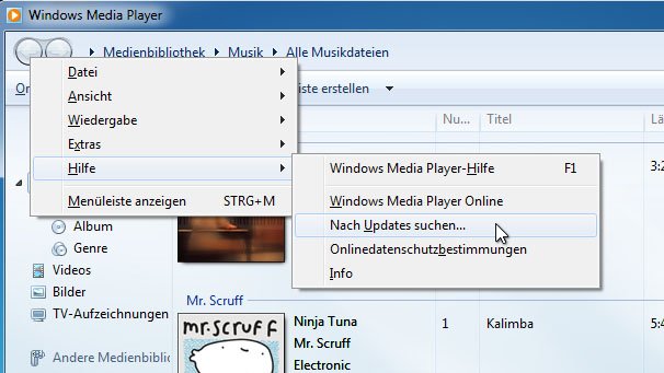 Hier lässt sich der Windows Media Player updaten.