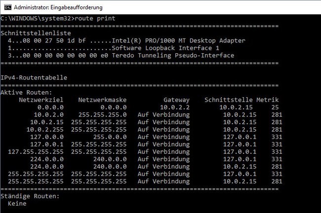 Die Routentabelle (Routing-Table) für iPv4.