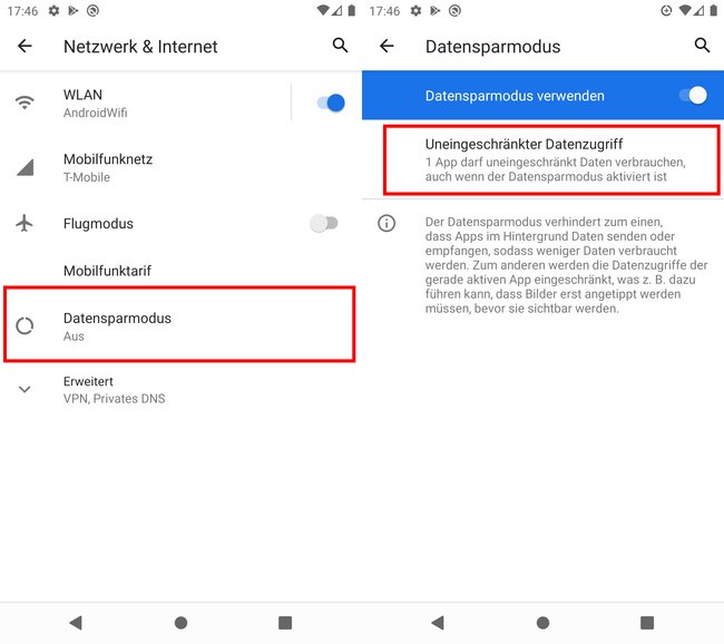 Hier aktiviert ihr den Datensparmodus und bestimmt, welche Apps weniger Datenvolumen verbrauchen. Bild: GIGA