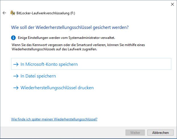 Wählt aus, wie ihr euren Zugriff auf den USB-Stick wiederherstellen wollt, wenn ihr euer BitLocker-Passwort vergessen habt.