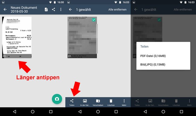 So könnt ihr eure Scans mit anderen Apps als JPG oder PDF teilen.