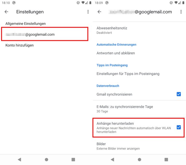 In Gmail gibt es rudimentäre Einstellungen für Anhänge. Bild: GIGA