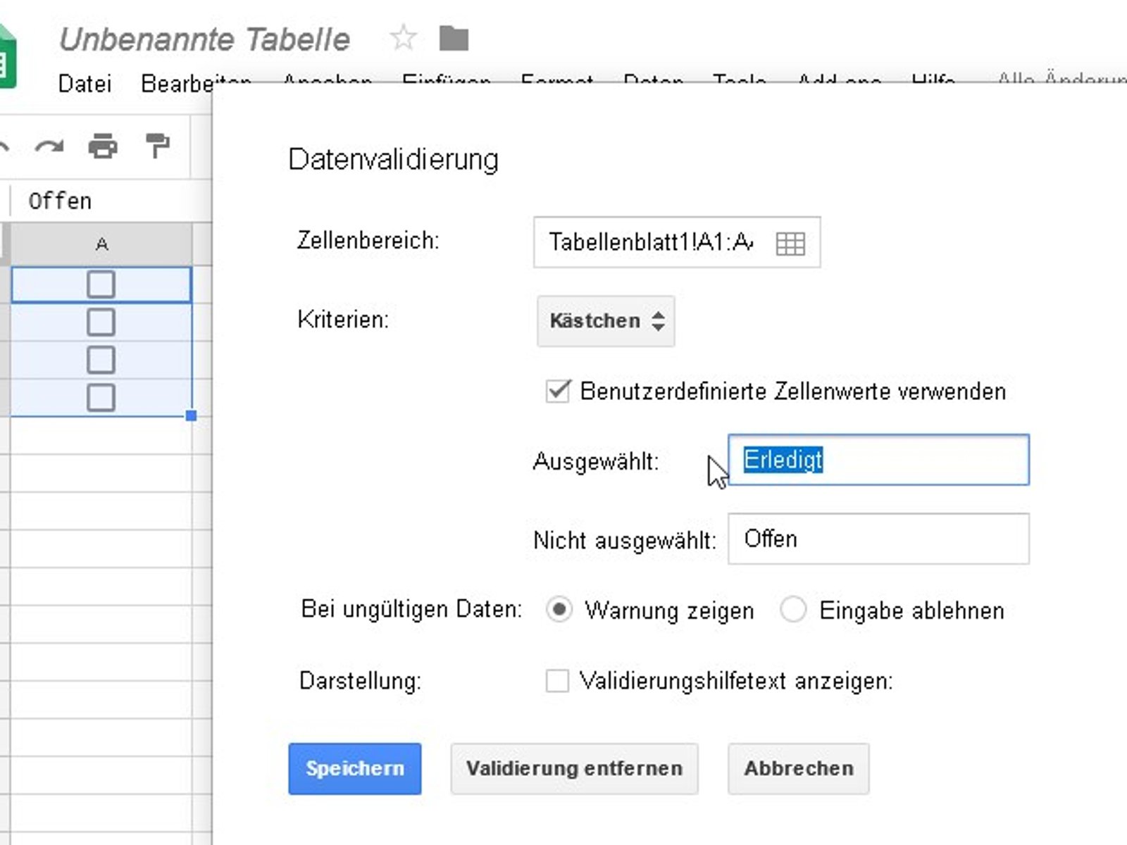 Wie kan man in ner google tabelle nen unterpunkt einfügen - Deutschland