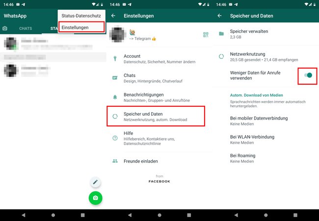 So verbraucht WhatsApp für Telefonate weniger Daten. Bild: GIGA