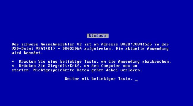 Ein BSOD von Windows 98 SE.