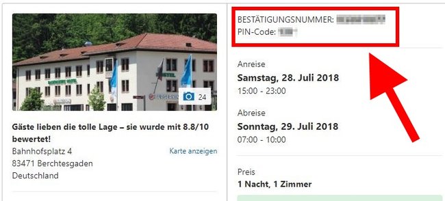 Booking: Buchungsnummer und PIN-Code herausfinden