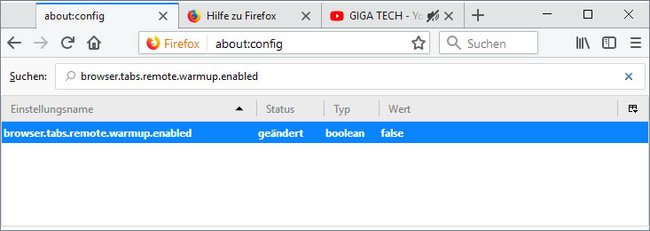 „Tab Warming“ ist deaktiviert.