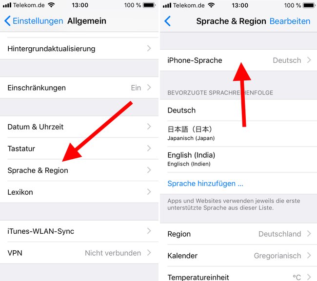 iPhone Sprache ändern