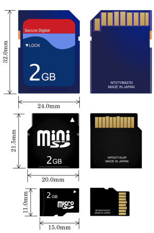 SD- und microSD-Karten sind stark verbreitet. Bildquelle: Wikipedia - Creative Commons, GNU-Lizenz für freie Dokumentation
