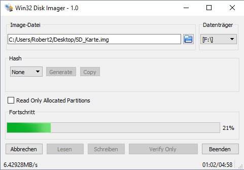 Hier schreibt das Tool die Daten der Image-Datei zurück auf SD-Karte.