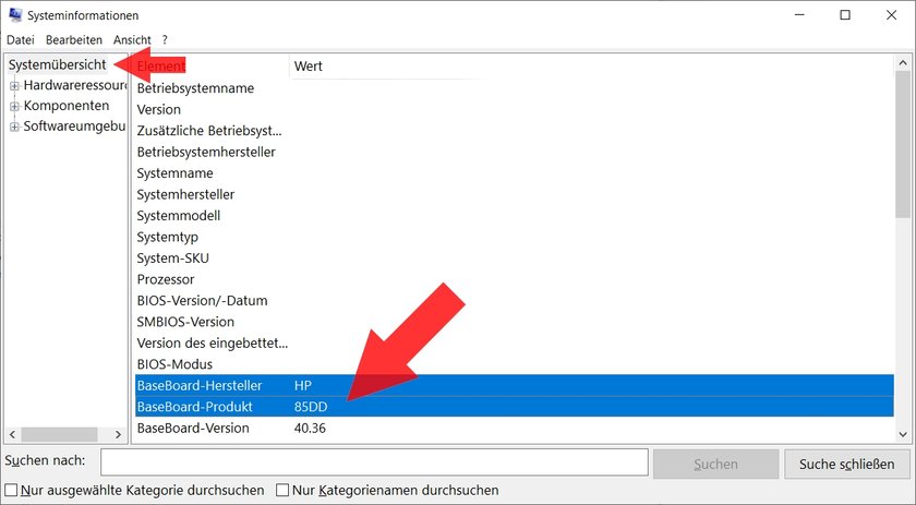 Windows Mainboard herausfinden Systeminformationen