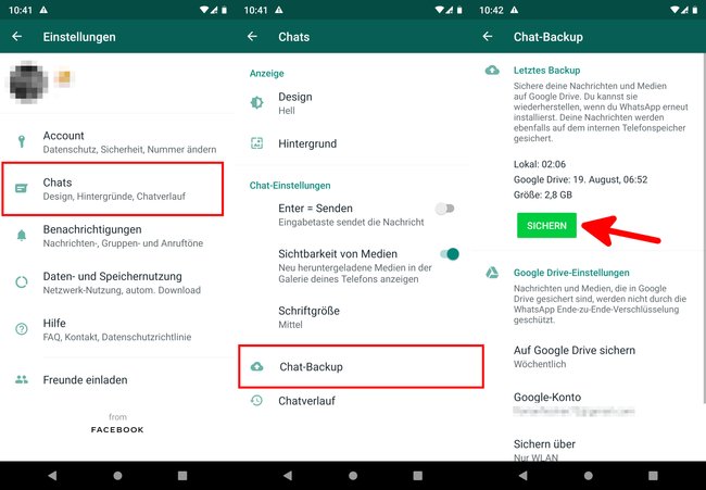 So erstellt ihr in Android ein WhatsApp-Backup. Bild: GIGA