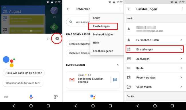 Hier gelangt ihr in die richtigen Einstellungen, um die Stimme von Google Assistant zu ändern.