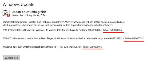 Lösung: 0x80070015-Fehler in Windows 10