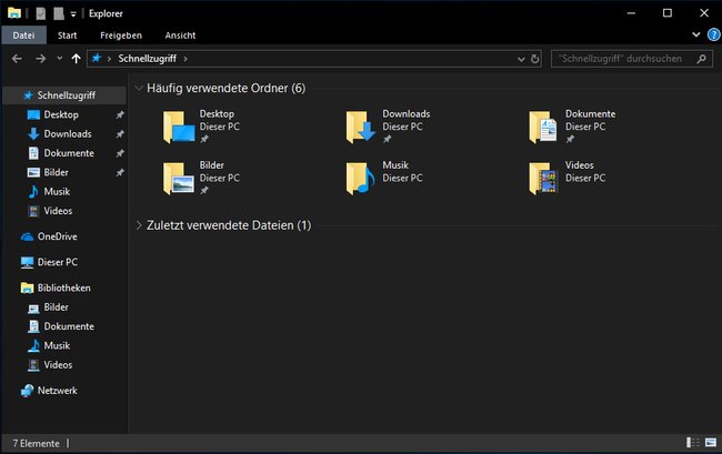 Der Windows-Explorer mit aktiviertem Dark-Theme. Bild: GIGA