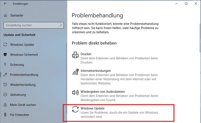 Hier könnt ihr Probleme mit dem Windows Update beheben.