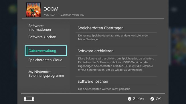 Nintendo Switch Spiel archivieren loeschen