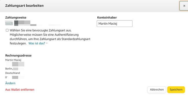Amazon Rechnungsadresse