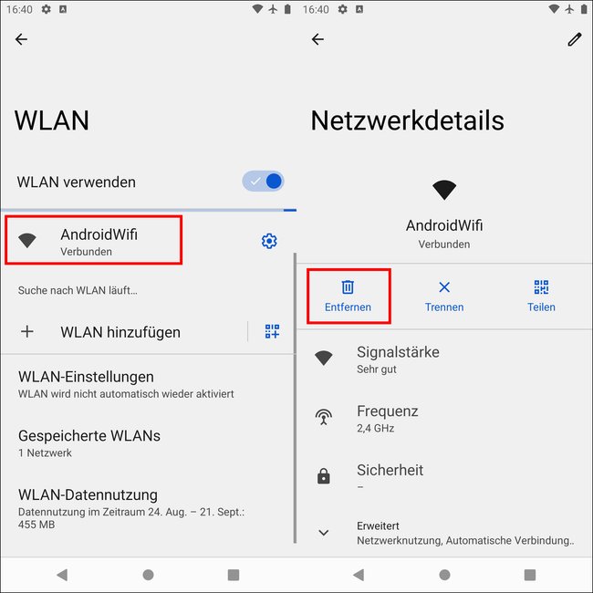 So entfernt ihr das bestehende WLAN-Netzwerk. Bild: GIGA