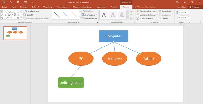 Eine einfache Mindmap ist schnell in PowerPoint erstellt.