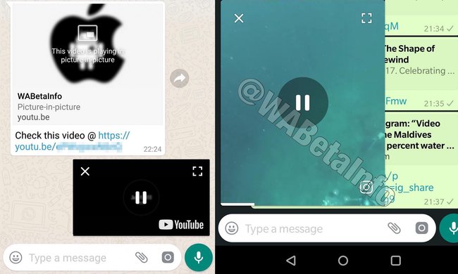 Videos werden innerhalb von WhatsApp im Bild-in-Bild-Modus geöffnet. Bildquelle: wabetainfo.com