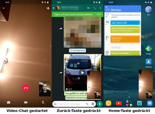 Videotelefonate könnt ihr im Bild-in-Bild-Modus starten.