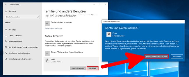 So löscht ihr ein Benutzerkonto in Windows 10. Bild: GIGA