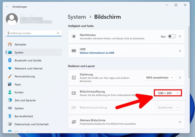 Hier ändert ihr die Bildschirmauflösung in Windows 11. (Bildquelle: GIGA)