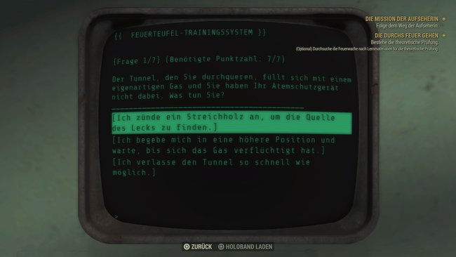 Fallout 76 Die Durchs Feuer Gehen Antworten Fallout 76: Theoretische Prüfung bestehen - Richtige Antworten für "Die