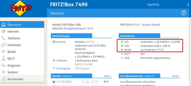 Hier seht ihr, ob die Internetverbindung funktioniert. (Bildquelle: GIGA)