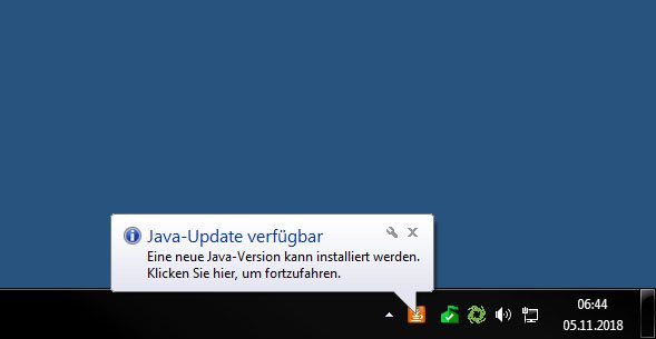 Windows zeigt an, dass ein Java-Update verfügbar ist.