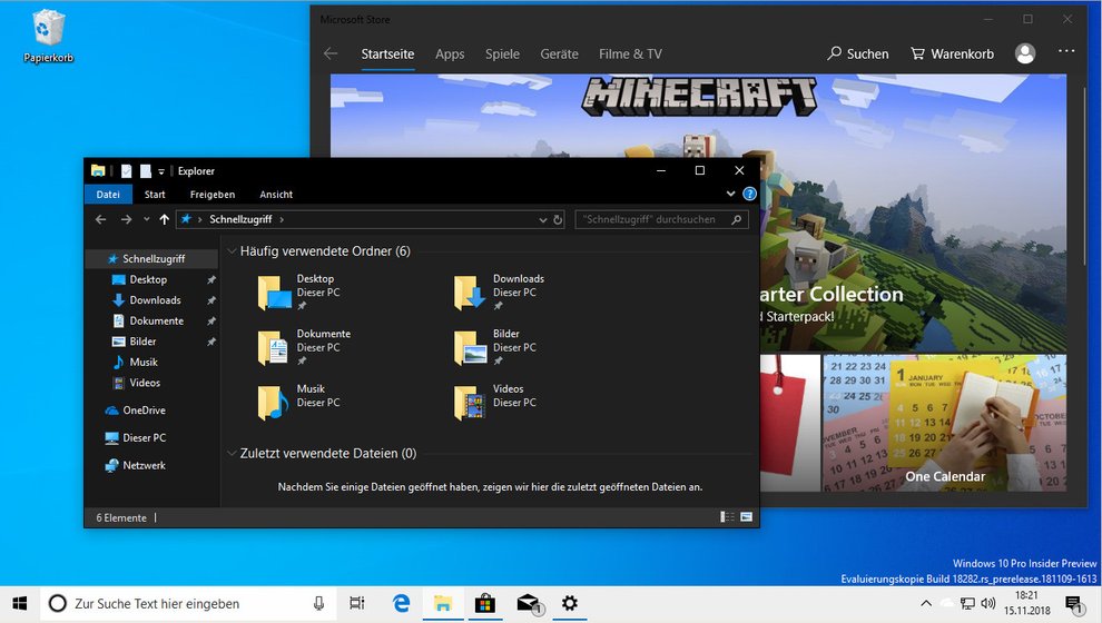 Helle Taskleiste und dunkle Fenster lassen sich in Windows 10 auch einstellen.