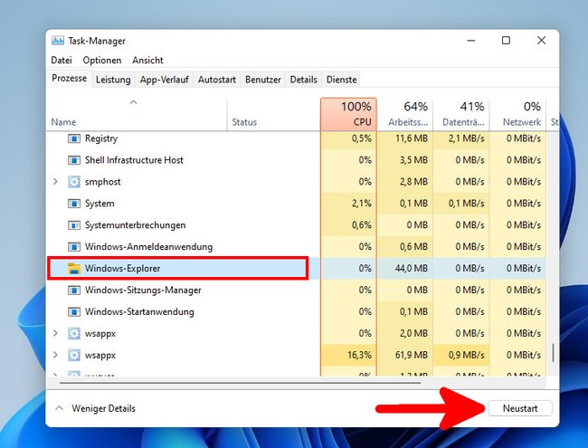 Hier startet ihr den Windows-Explorer neu. Bild: GIGA