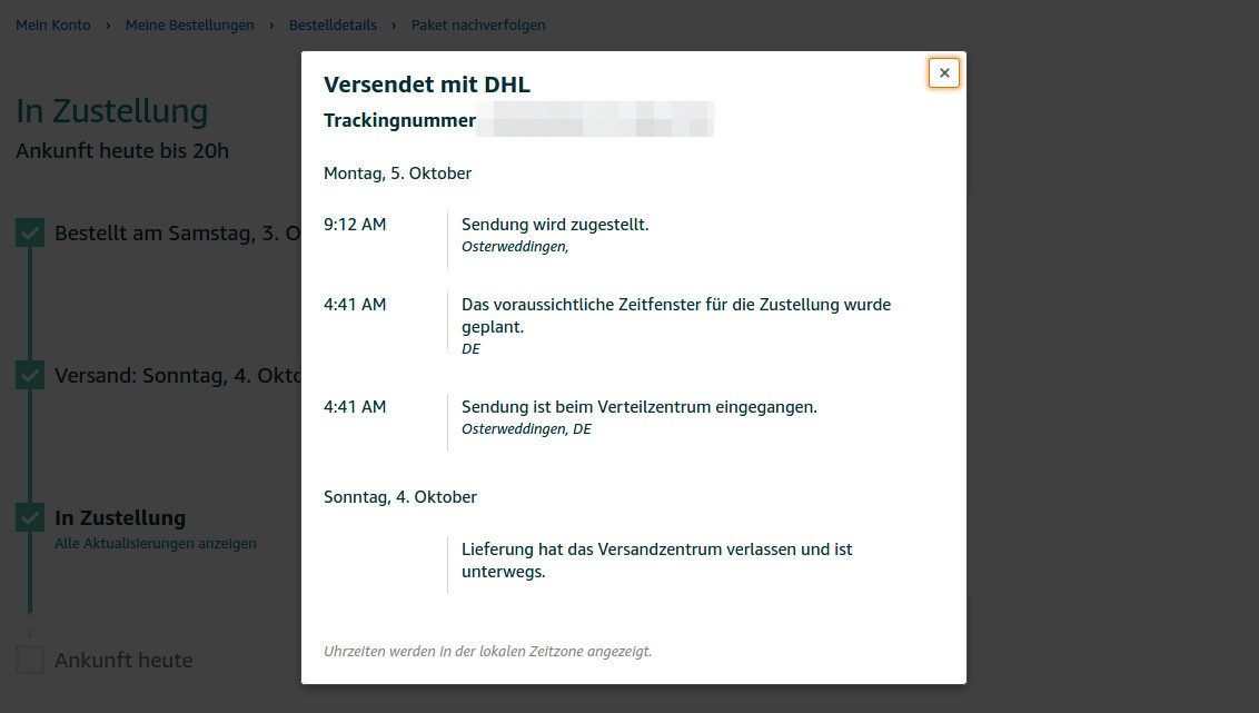 Amazon Logistics Sendungsverfolgung mit TrackingNummer