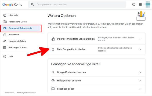 Hier löscht ihr euer Google-Konto. Bild: GIGA