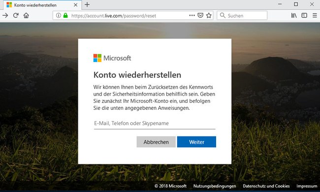 Hier stellt ihr euer Microsoft-Passwort wieder her. Bild: GIGA