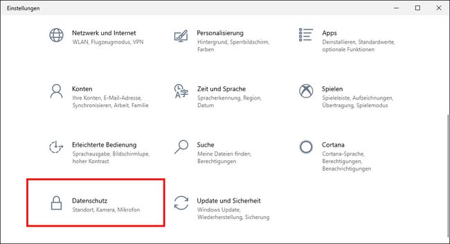 Hier öffnet ihr die Datenschutzeinstellungen in Windows 10. Bild: GIGA