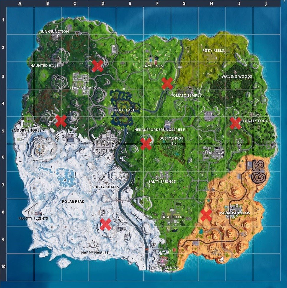 karte mit allen 7 expeditionsaussenposten - fortnite wohnwagenplatz