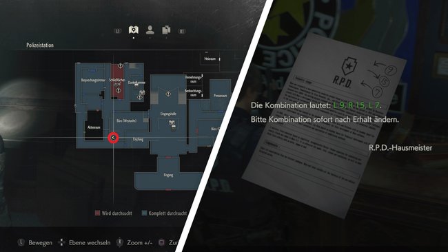 Code für den Tresor im Büro auf der Westseite: Links 9, Rechts 15, Links 7 (Bildquelle: Screenshot und Bearbeitung GIGA).