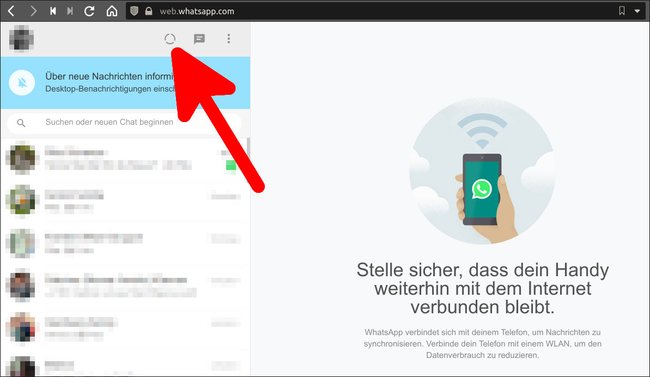 Öffnet zunächst die Status-Seite in „WhatsApp Web“. Bild: GIGA